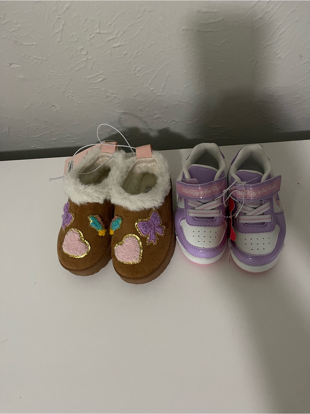 Girls Purple Athletic Sneakers & Brown Faux-Fur Heart Slip-Ons Set